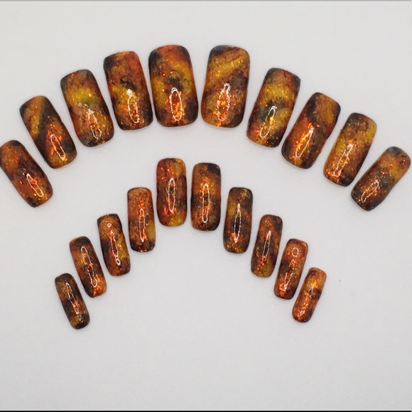 Tortoise Marbled Long Square Press On Nails-Set - Picture 1 of 11